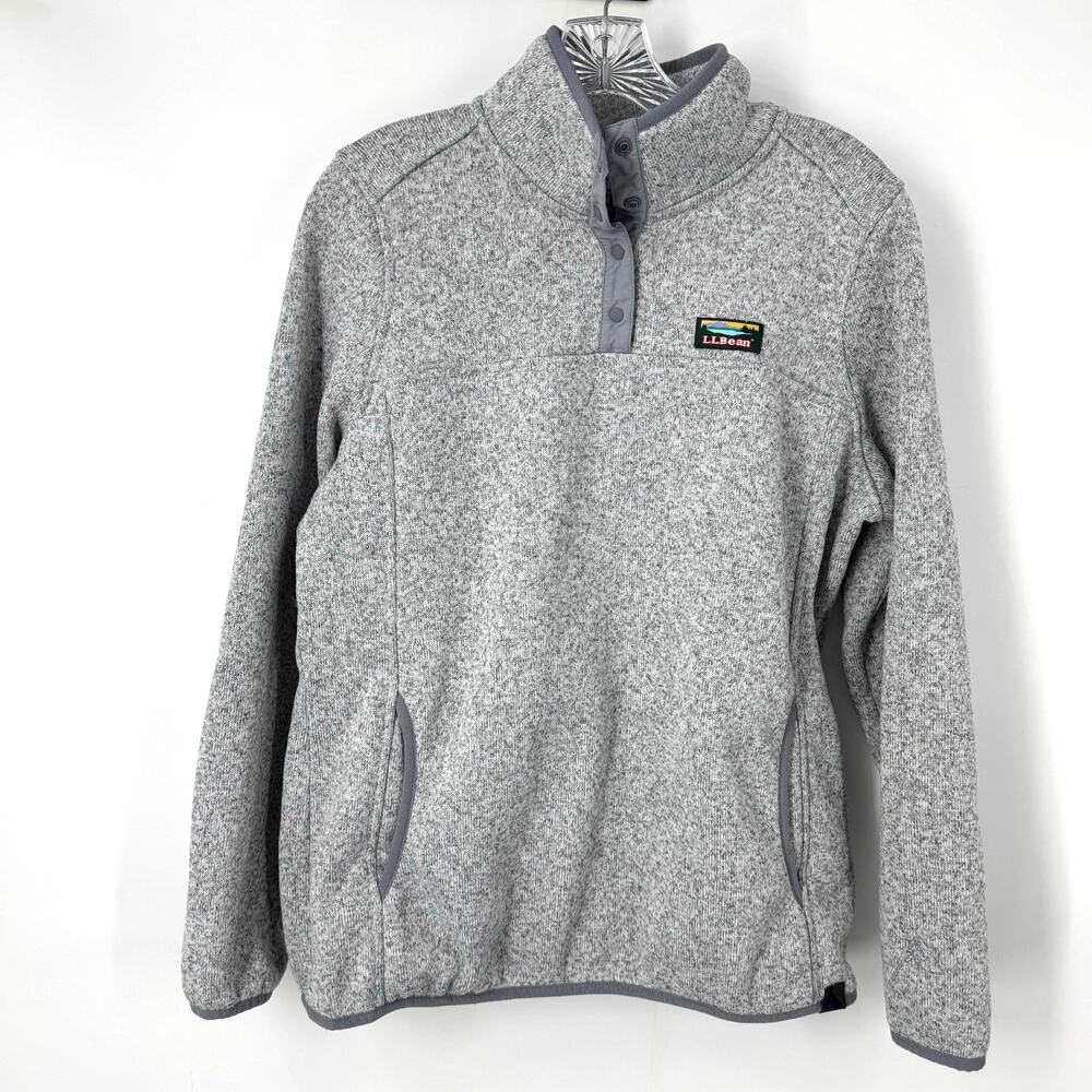 L.L. Bean Fleece Quarter Snap Pullover Womens L Heathered Gray Mock Neck